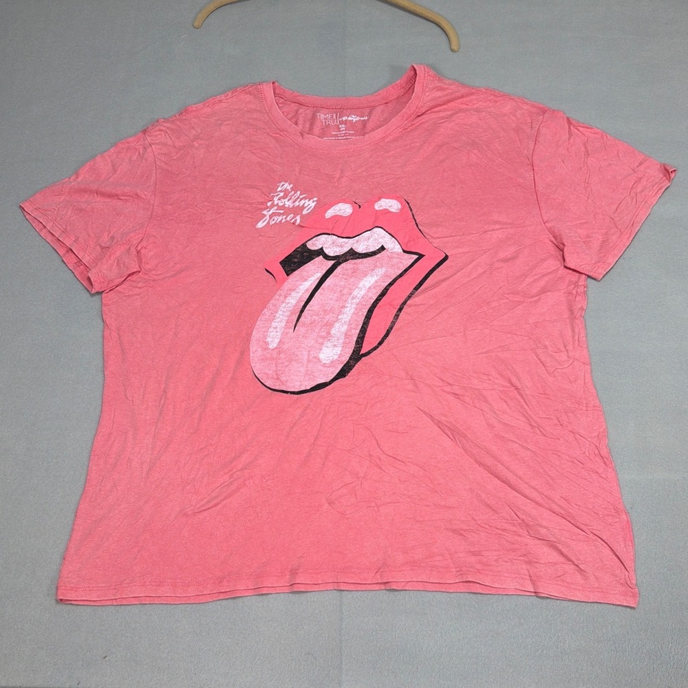 Time and Tru Rolling Stones Graphic T-Shirt Pink XXL 20 Distressed Tongue‎ Logo